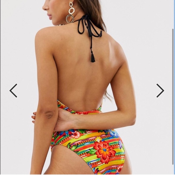 Paradise Tropical Print Plunge One Piece - Picture 2 of 3